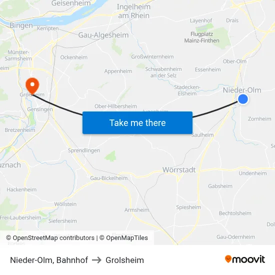 Nieder-Olm, Bahnhof to Grolsheim map