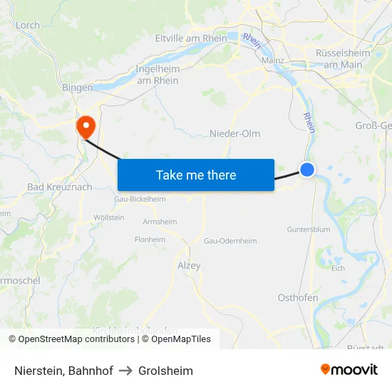 Nierstein, Bahnhof to Grolsheim map
