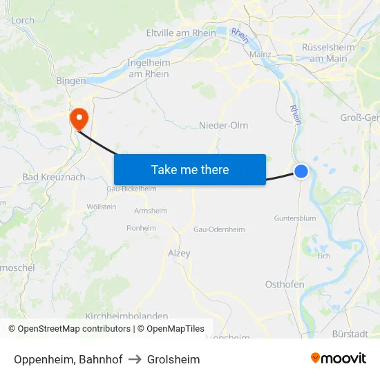 Oppenheim, Bahnhof to Grolsheim map