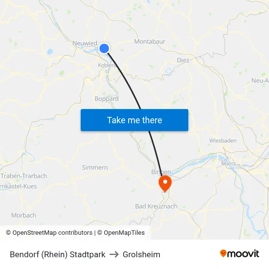 Bendorf (Rhein) Stadtpark to Grolsheim map