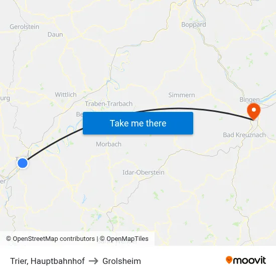 Trier, Hauptbahnhof to Grolsheim map