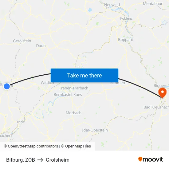 Bitburg, ZOB to Grolsheim map