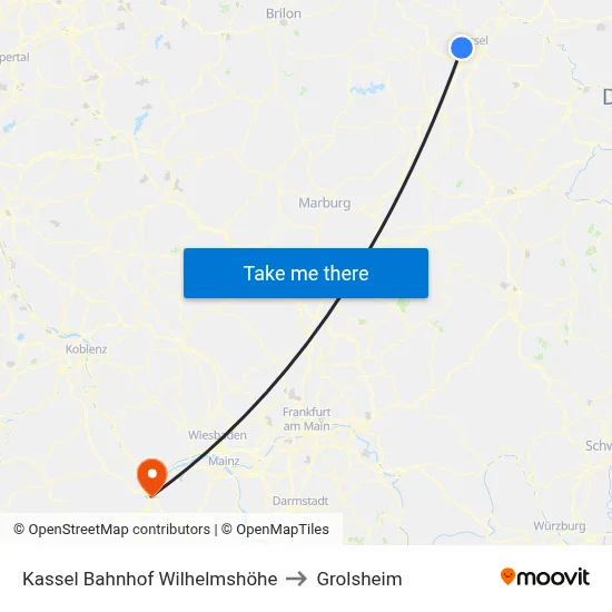 Kassel Bahnhof Wilhelmshöhe to Grolsheim map