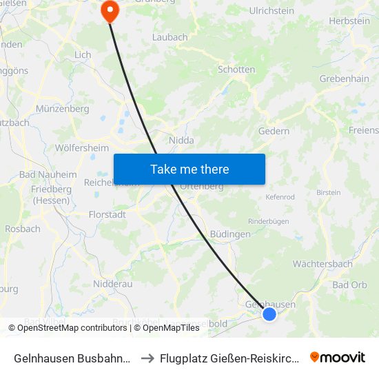 Gelnhausen Busbahnhof to Flugplatz Gießen-Reiskirchen map