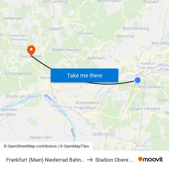 Frankfurt (Main) Niederrad Bahnhof to Stadion Obere Aar map
