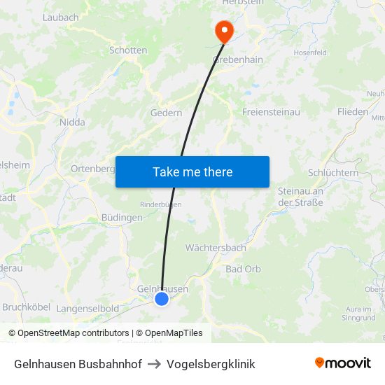 Gelnhausen Busbahnhof to Vogelsbergklinik map