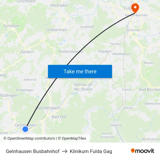 Gelnhausen Busbahnhof to Klinikum Fulda Gag map