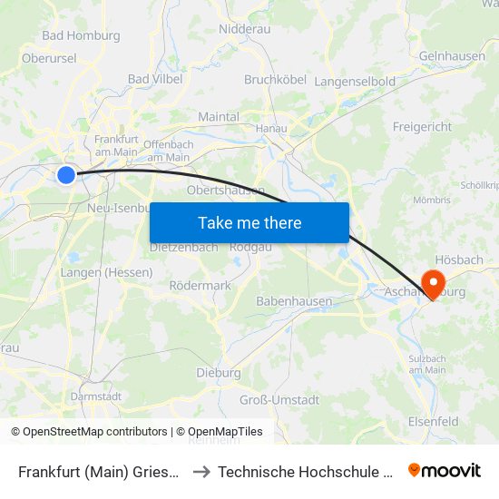 Frankfurt (Main) Griesheim Bahnhof to Technische Hochschule Aschaffenburg map