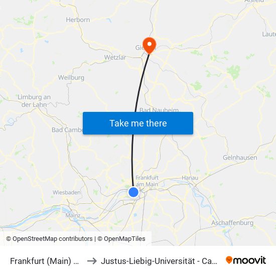 Frankfurt (Main) Griesheim Bahnhof to Justus-Liebig-Universität - Campusbereich Philosophikum I map