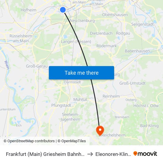 Frankfurt (Main) Griesheim Bahnhof to Eleonoren-Klinik map