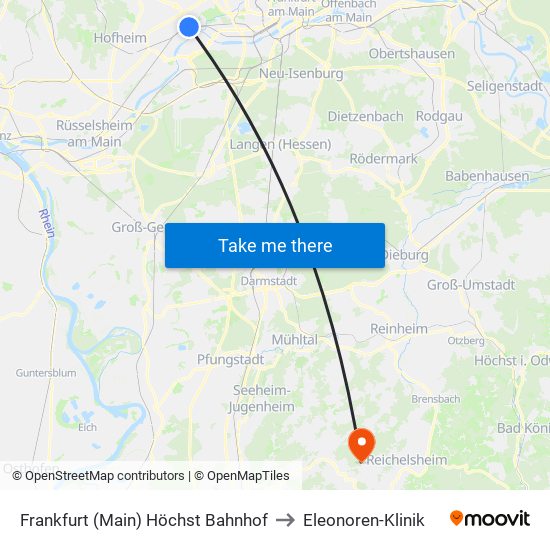 Frankfurt (Main) Höchst Bahnhof to Eleonoren-Klinik map