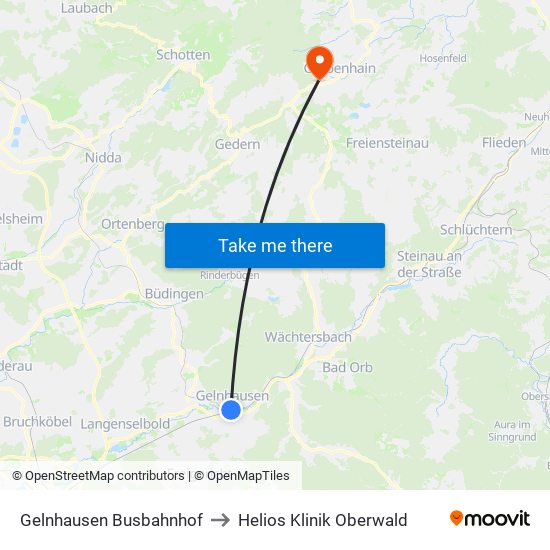 Gelnhausen Busbahnhof to Helios Klinik Oberwald map