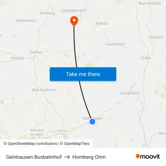 Gelnhausen Busbahnhof to Homberg Ohm map