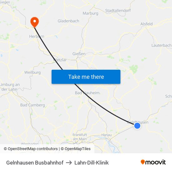 Gelnhausen Busbahnhof to Lahn-Dill-Klinik map