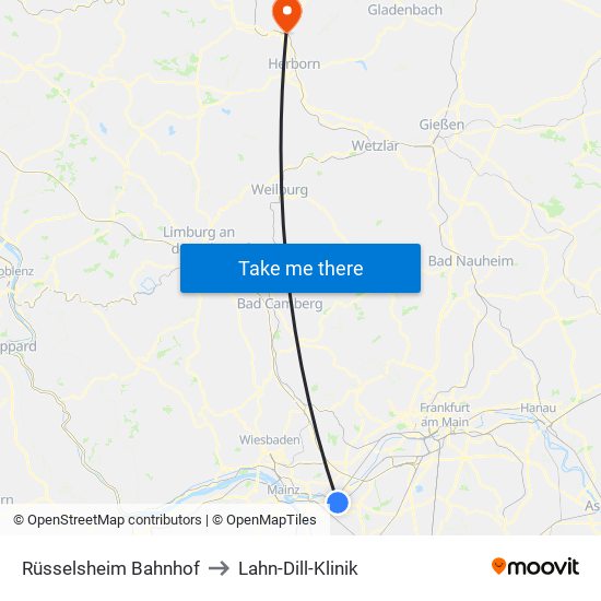 Rüsselsheim Bahnhof to Lahn-Dill-Klinik map