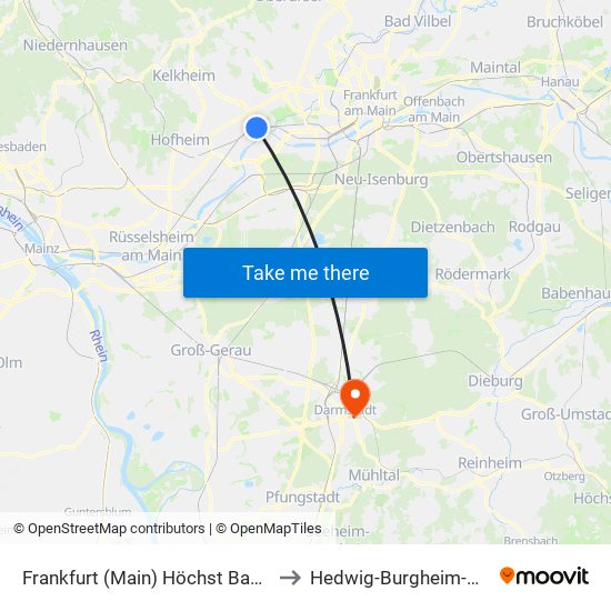 Frankfurt (Main) Höchst Bahnhof to Hedwig-Burgheim-Haus map