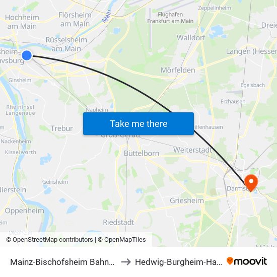 Mainz-Bischofsheim Bahnhof to Hedwig-Burgheim-Haus map