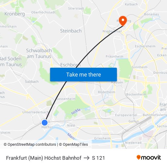 Frankfurt (Main) Höchst Bahnhof to S 121 map