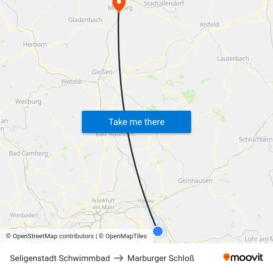 Seligenstadt Schwimmbad to Marburger Schloß map