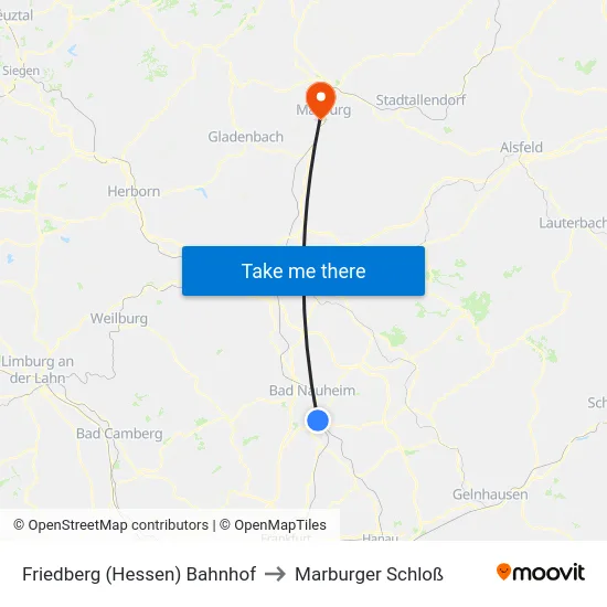 Friedberg (Hessen) Bahnhof to Marburger Schloß map