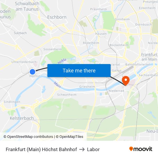 Frankfurt (Main) Höchst Bahnhof to Labor map