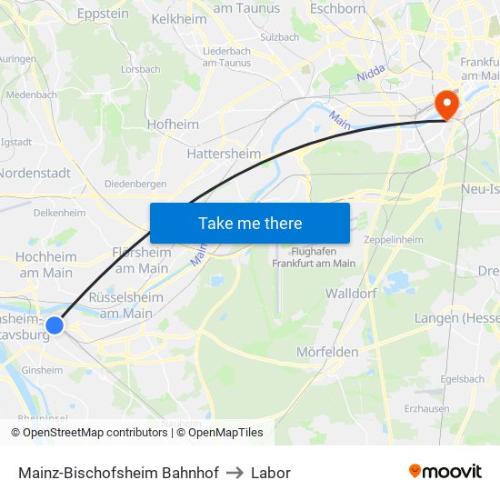 Mainz-Bischofsheim Bahnhof to Labor map