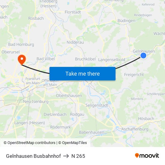 Gelnhausen Busbahnhof to N 265 map