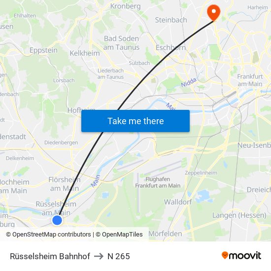 Rüsselsheim Bahnhof to N 265 map