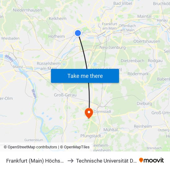 Frankfurt (Main) Höchst Bahnhof to Technische Universität Darmstadt map