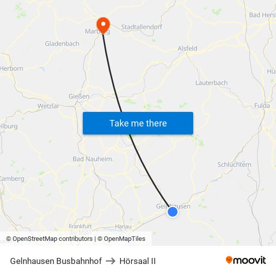 Gelnhausen Busbahnhof to Hörsaal II map