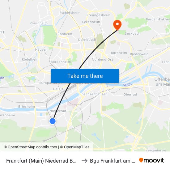 Frankfurt (Main) Niederrad Bahnhof to Bgu Frankfurt am Main map