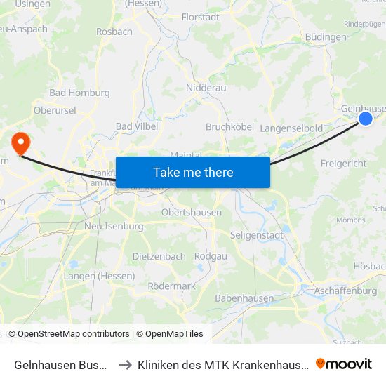 Gelnhausen Busbahnhof to Kliniken des MTK Krankenhaus Bad Soden map