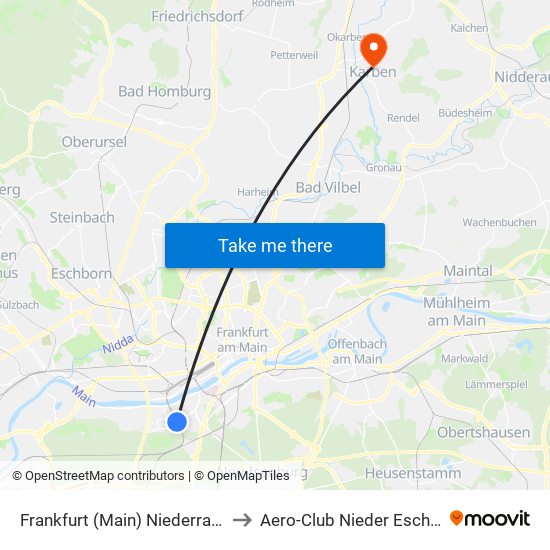 Frankfurt (Main) Niederrad Bahnhof to Aero-Club Nieder Eschbach e.V. map