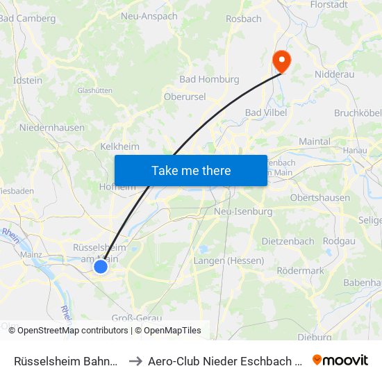 Rüsselsheim Bahnhof to Aero-Club Nieder Eschbach e.V. map