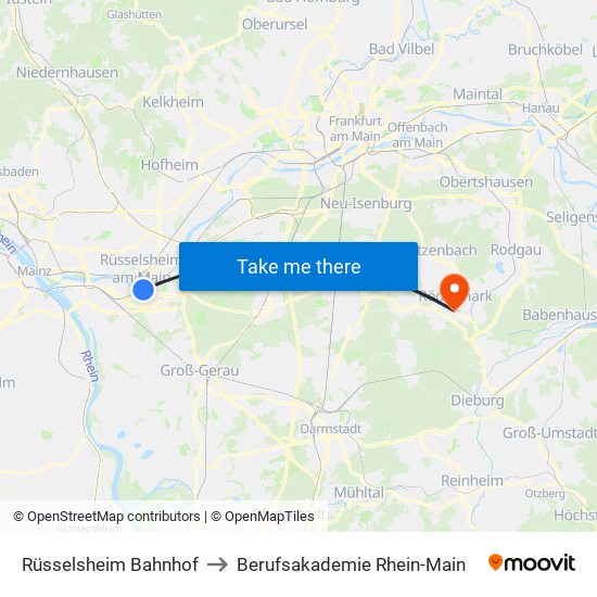 Rüsselsheim Bahnhof to Berufsakademie Rhein-Main map