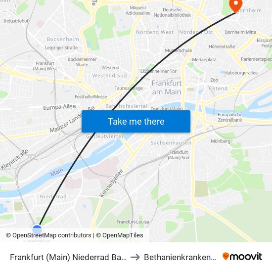 Frankfurt (Main) Niederrad Bahnhof to Bethanienkrankenhaus map