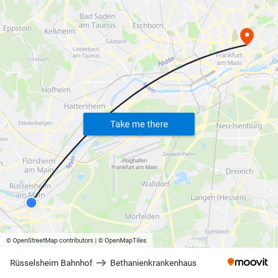 Rüsselsheim Bahnhof to Bethanienkrankenhaus map