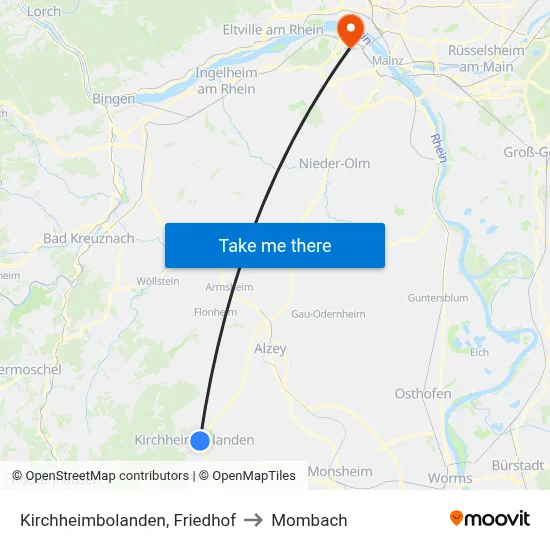 Kirchheimbolanden, Friedhof to Mombach map