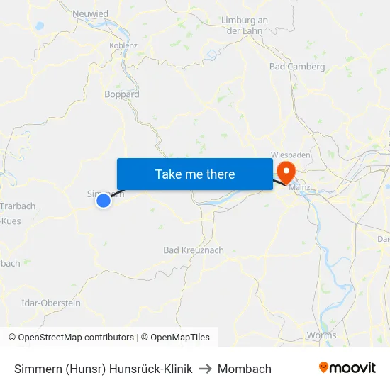 Simmern (Hunsr) Hunsrück-Klinik to Mombach map