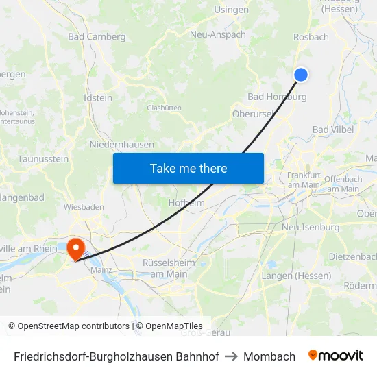 Friedrichsdorf-Burgholzhausen Bahnhof to Mombach map