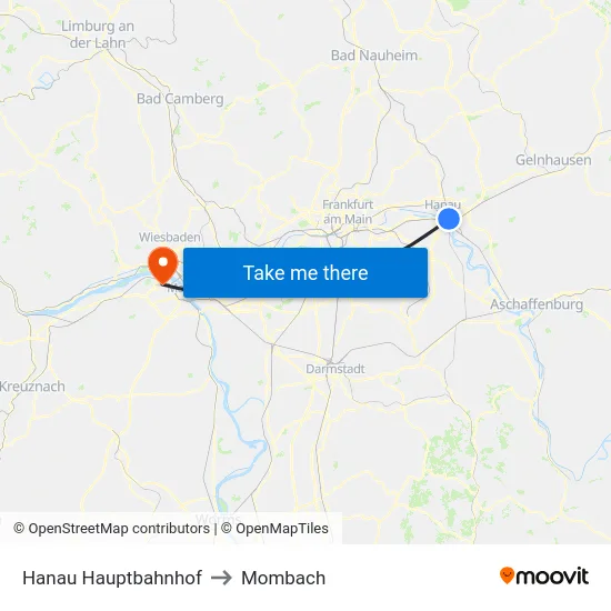 Hanau Hauptbahnhof to Mombach map