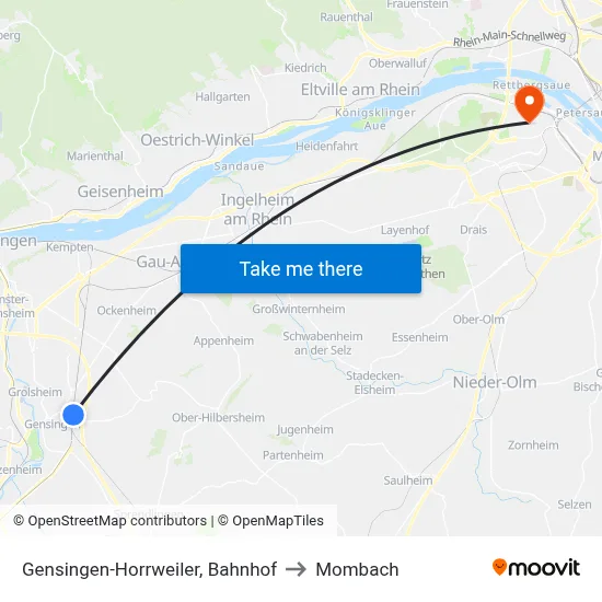 Gensingen-Horrweiler, Bahnhof to Mombach map