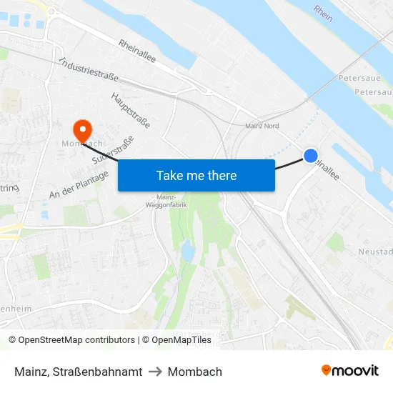 Mainz, Straßenbahnamt to Mombach map