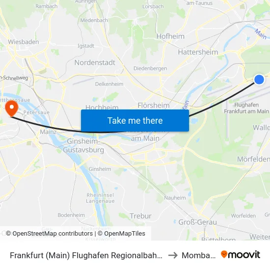 Frankfurt (Main) Flughafen Regionalbahnhof to Mombach map