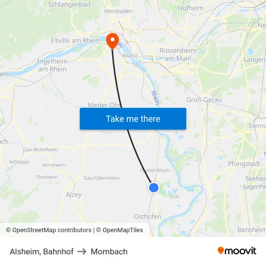 Alsheim, Bahnhof to Mombach map