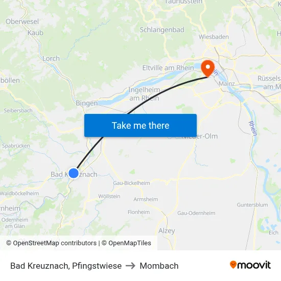 Bad Kreuznach, Pfingstwiese to Mombach map