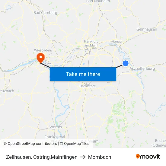 Zellhausen, Ostring,Mainflingen to Mombach map