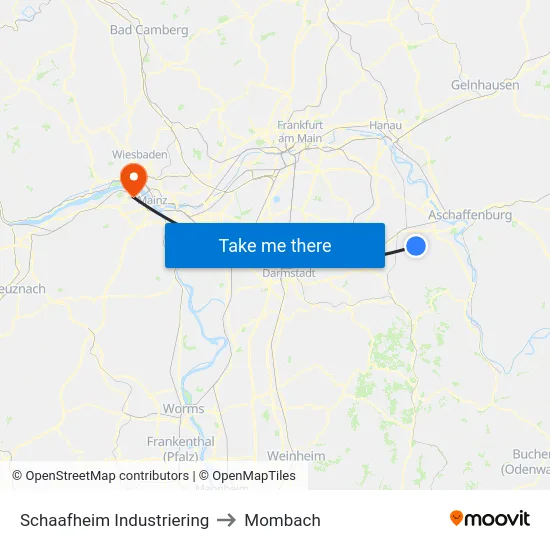Schaafheim Industriering to Mombach map