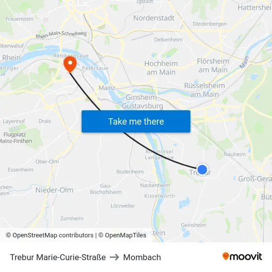 Trebur Marie-Curie-Straße to Mombach map