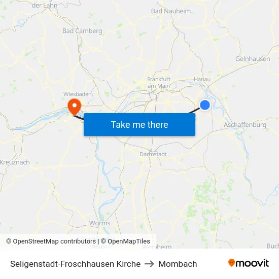 Seligenstadt-Froschhausen Kirche to Mombach map